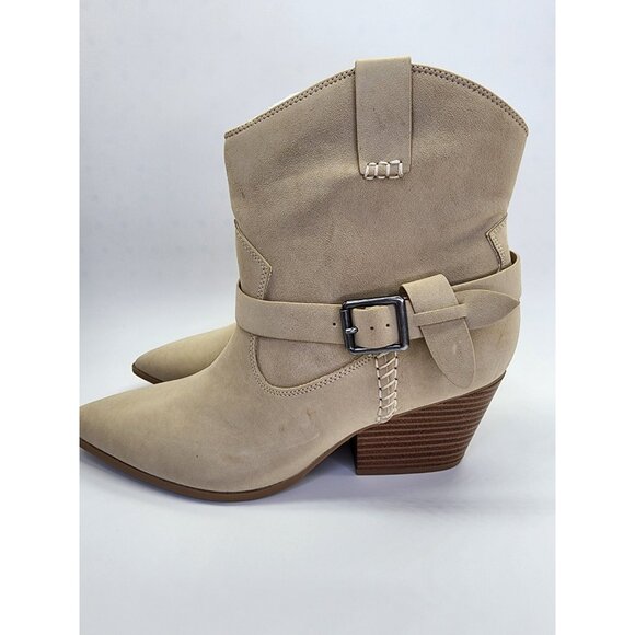 Mia Clement Womens Western Bootie Size 10M Tan Stacked Heel Rustic Slip-On - Picture 9 of 15